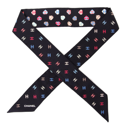 Chanel Silk Heart CC Slim Bandeau Scarf Black 1 of 5