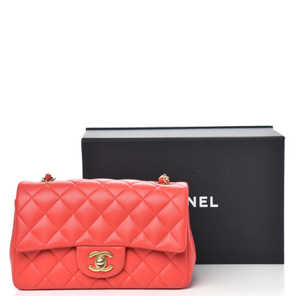 Chanel Lambskin Quilted Mini Rectangular Flap Coral 13 of 13