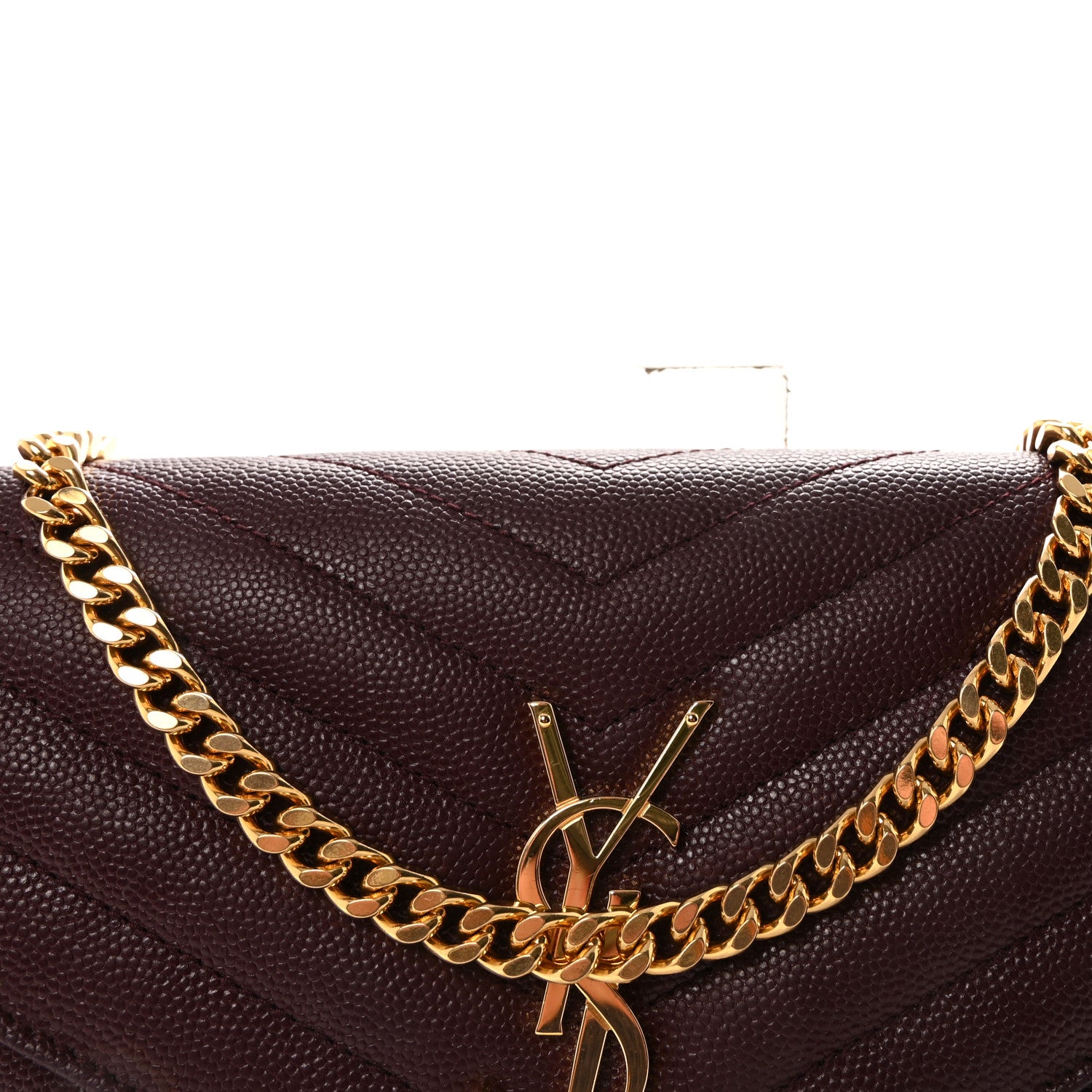Saint Laurent Grain De Poudre Matelasse Chevron Monogram Chain Wallet Rouge Legion 7 of 10