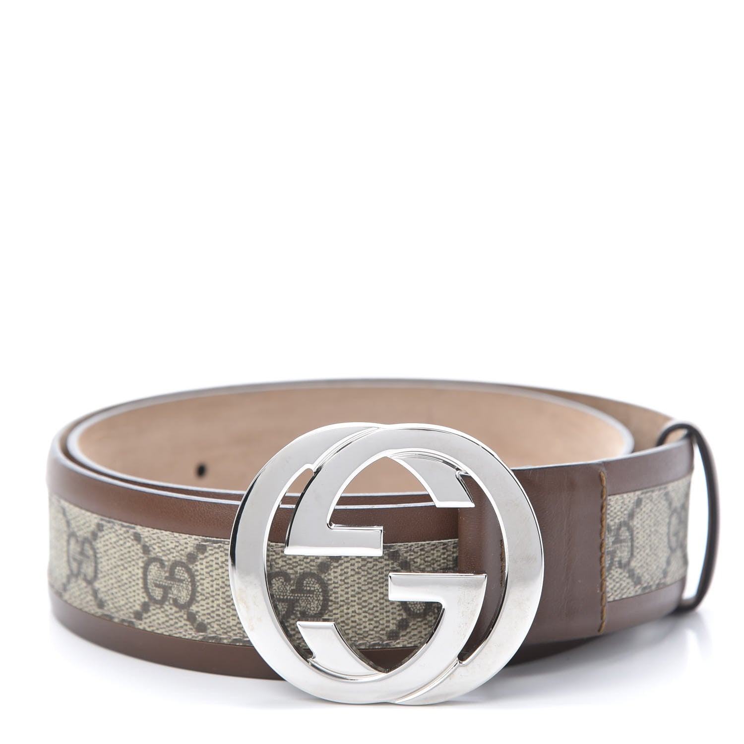 Gucci GG Supreme Monogram Selleria Interlocking G 40mm Belt 80 32 Beige Ebony Cuir 1 of 7