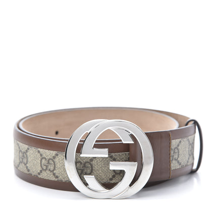 Gucci GG Supreme Monogram Selleria Interlocking G 40mm Belt 80 32 Beige Ebony Cuir 1 of 7