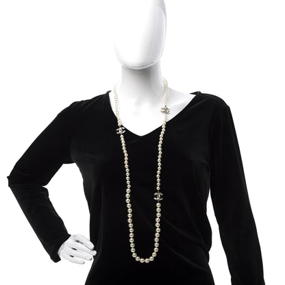 Chanel Graduated Pearl Crystal CC Long Necklace Gold Black 2 of 6