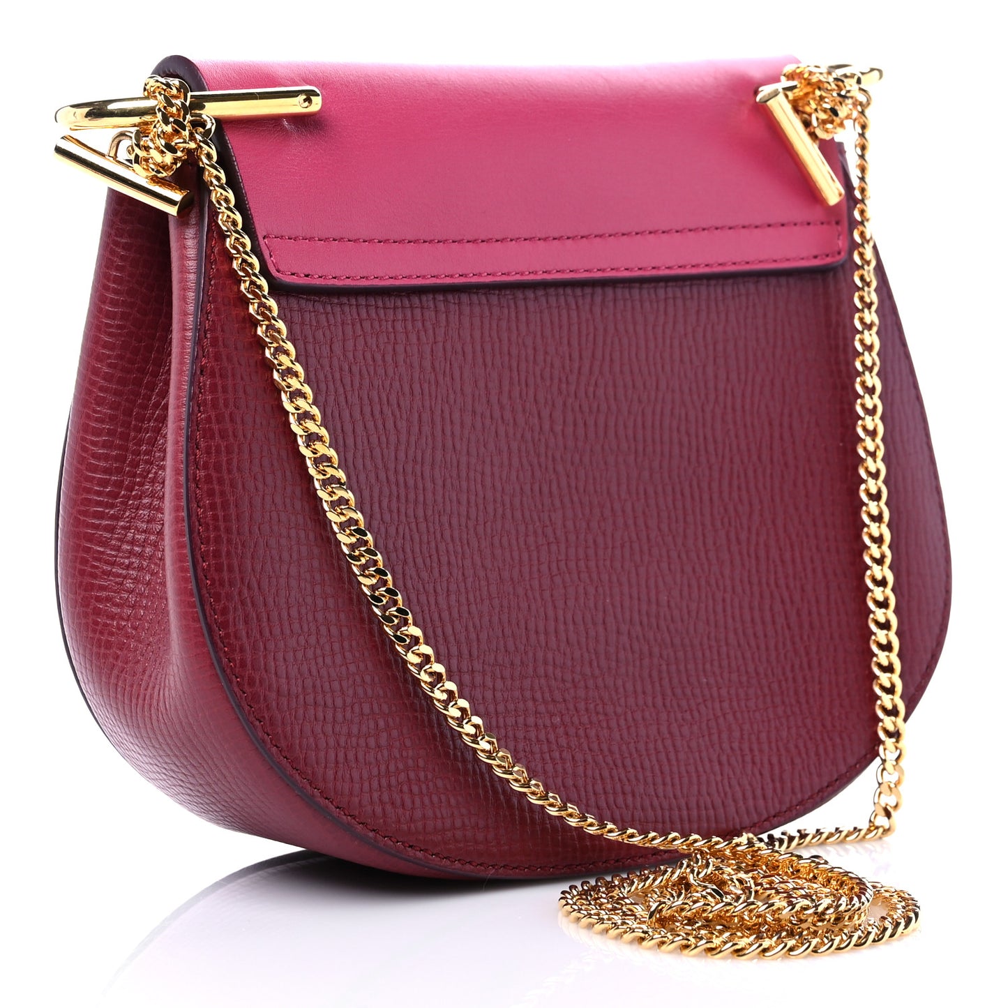 Grained Calfskin Lambskin Mini Bi-Color Drew Shoulder Bag Fuchsia Plum Purple