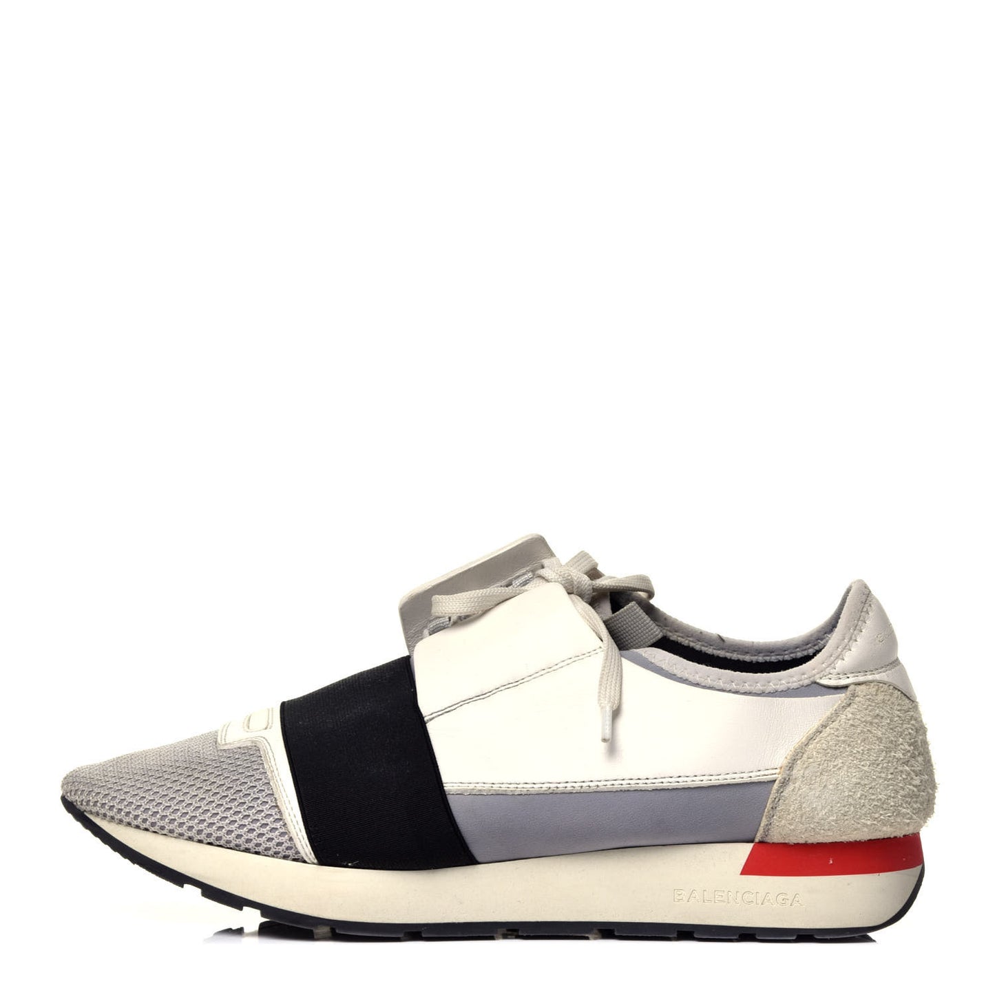 Mesh Calfskin Neoprene Suede Womens Race Runner Sneakers 40 White Black Gris