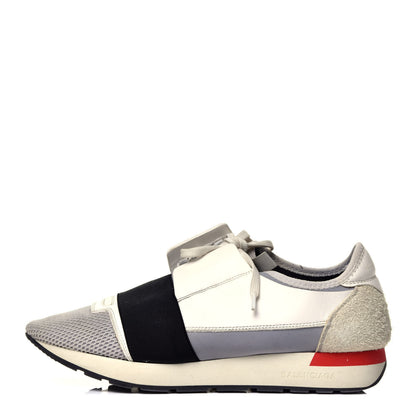 Balenciaga Mesh Calfskin Neoprene Suede Womens Race Runner Sneakers 40 White Black Gris 1 of 8