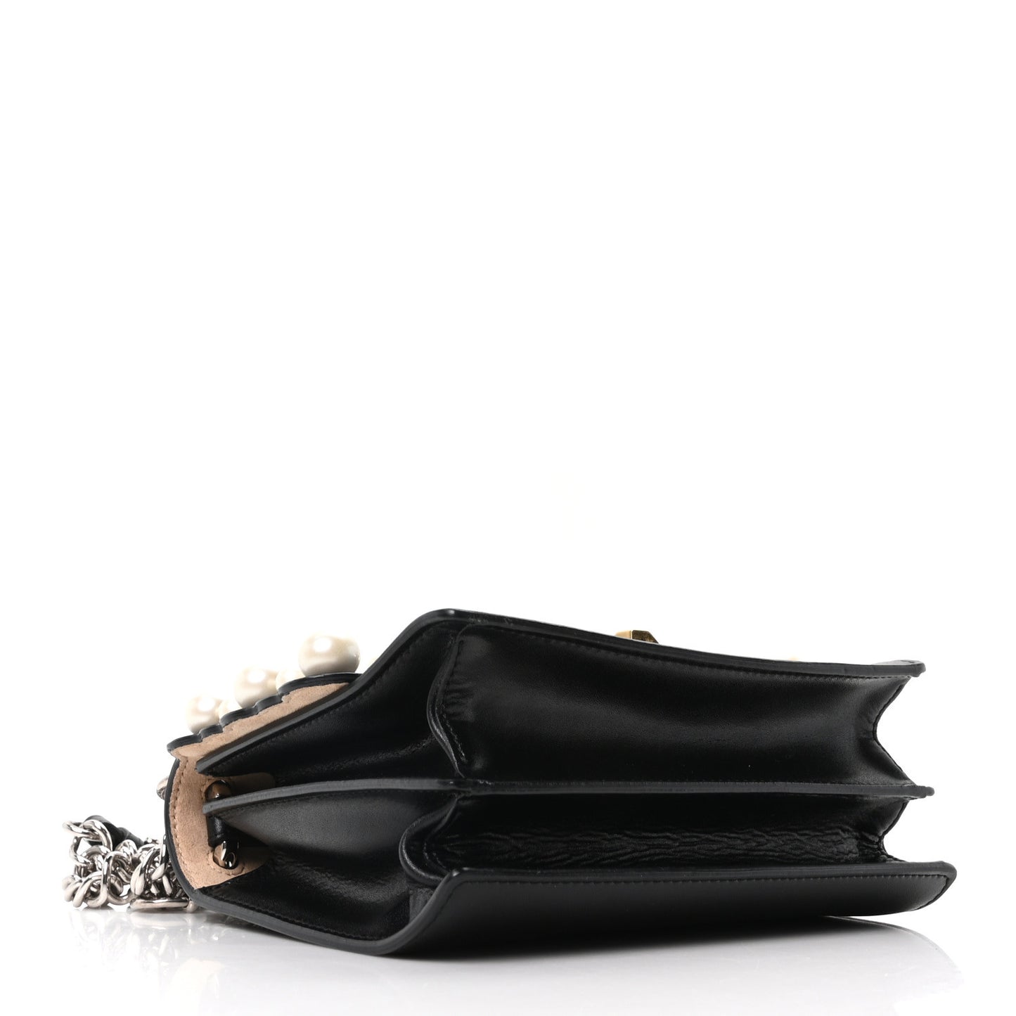 Vitello Liberty Pearl Scalloped Studded Small Kan I Shoulder Bag Black
