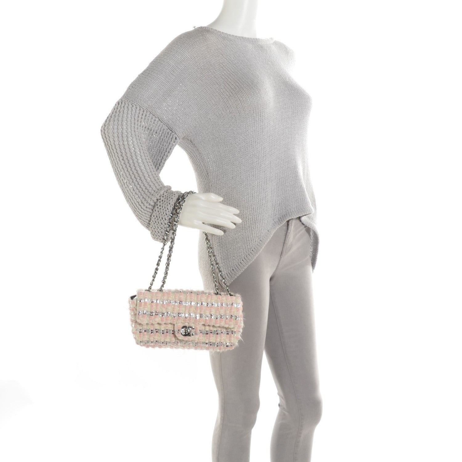 Chanel Tweed Quilted Small East West Flap Pink 2 of 8