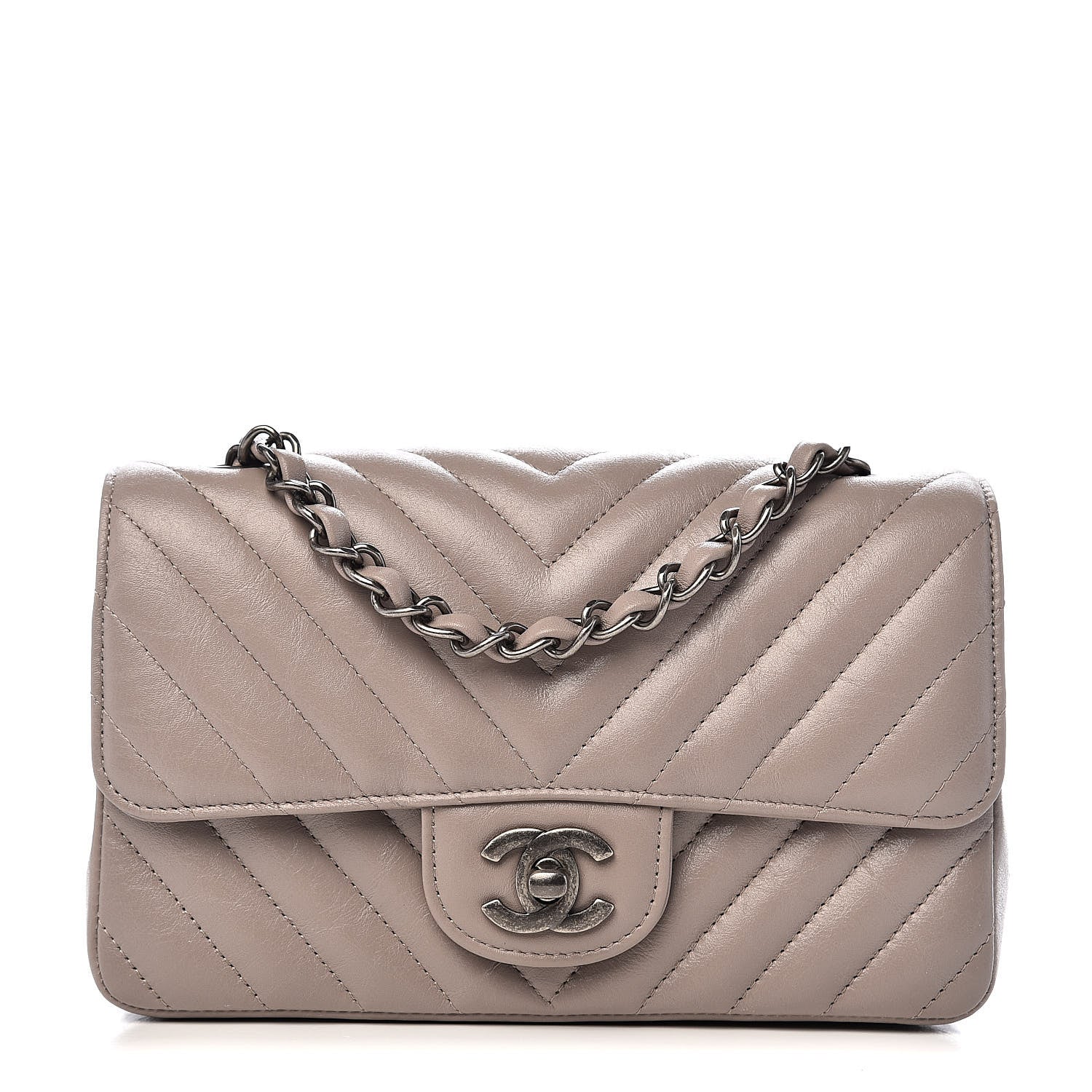 Chanel Iridescent Calfskin Chevron Quilted Mini Rectangular Flap Grey 1 of 12