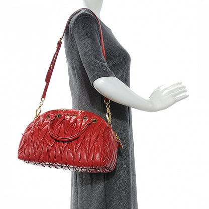 Miu Miu Leather Matelasse Bowler Red 2 of 9