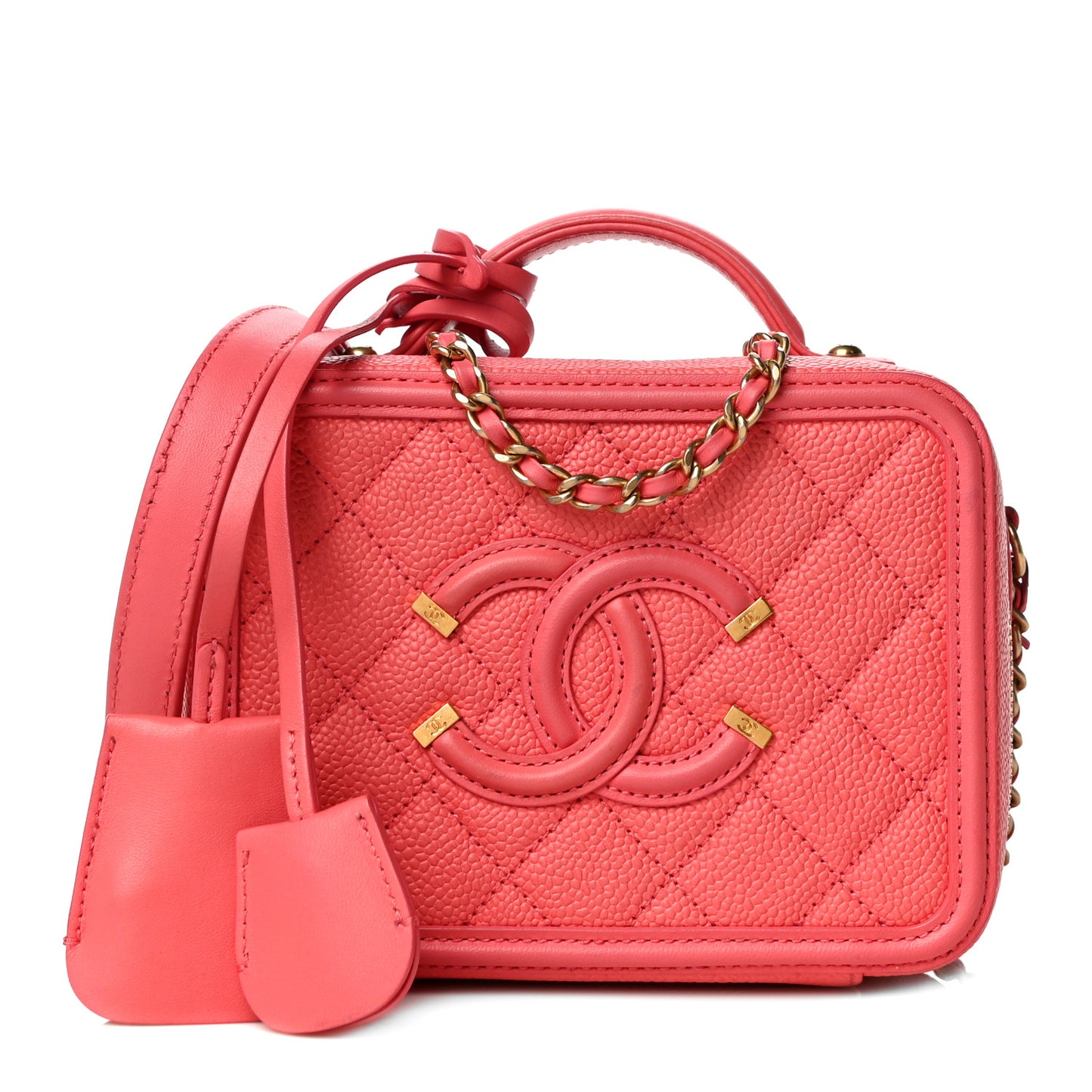 Caviar Quilted Small CC Filigree Vanity Case Coral
