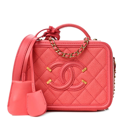 Chanel Caviar Quilted Small CC Filigree Vanity Case Coral 1 of 15