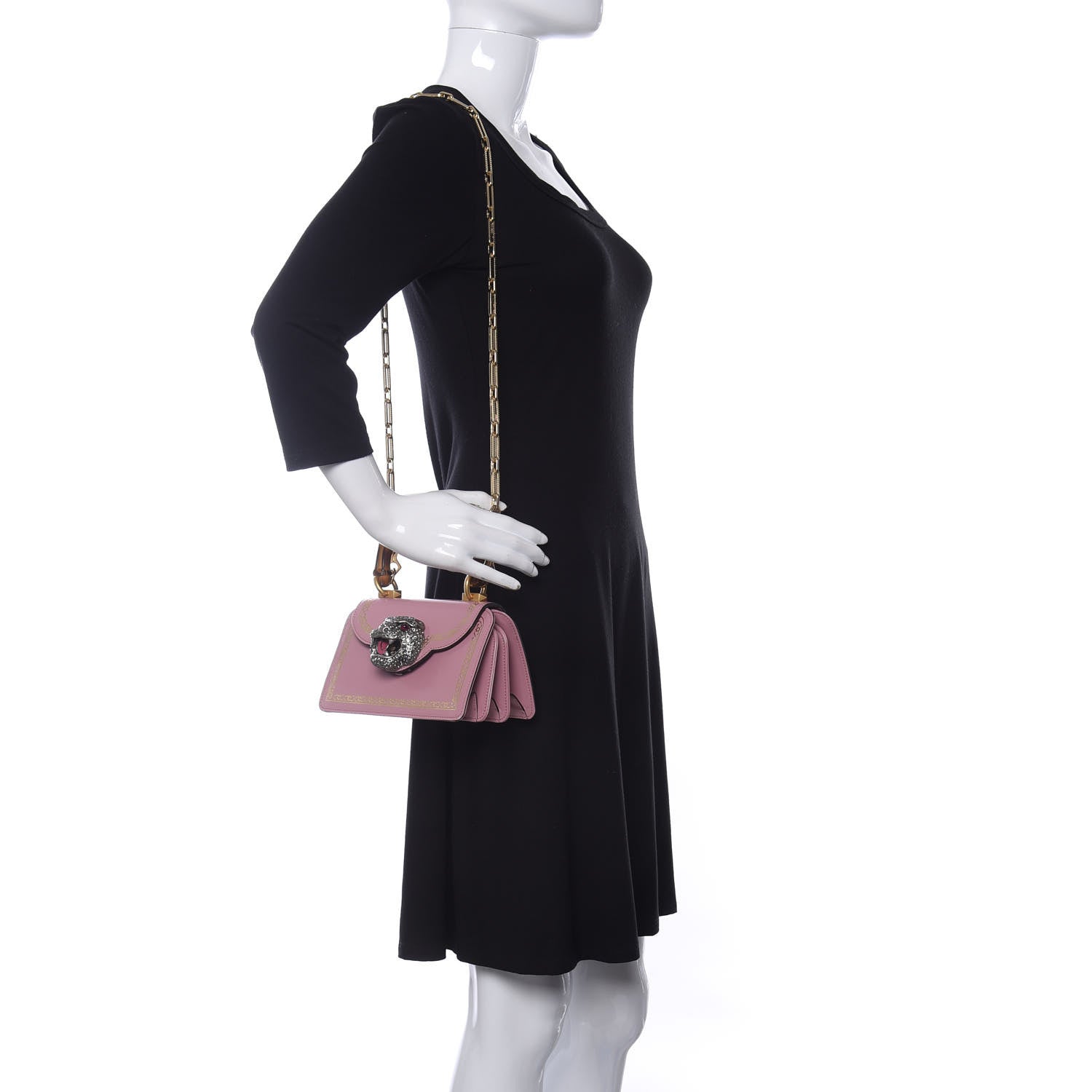 Gucci Calfskin Bamboo Crystal Mini Thiara Top Handle Bag Carmine Rose Gold 2 of 16