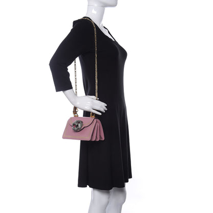 Gucci Calfskin Bamboo Crystal Mini Thiara Top Handle Bag Carmine Rose Gold 2 of 16