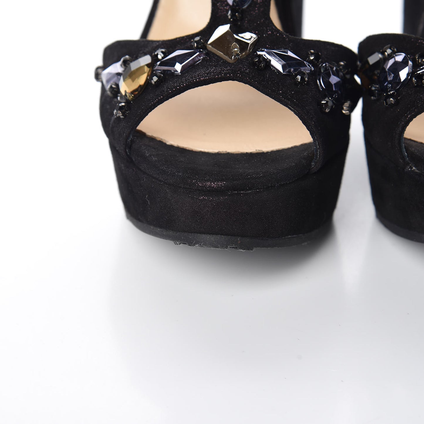 Glitter Fabric Embellished Peyton Wedge Sandals 37 Metallic Blue