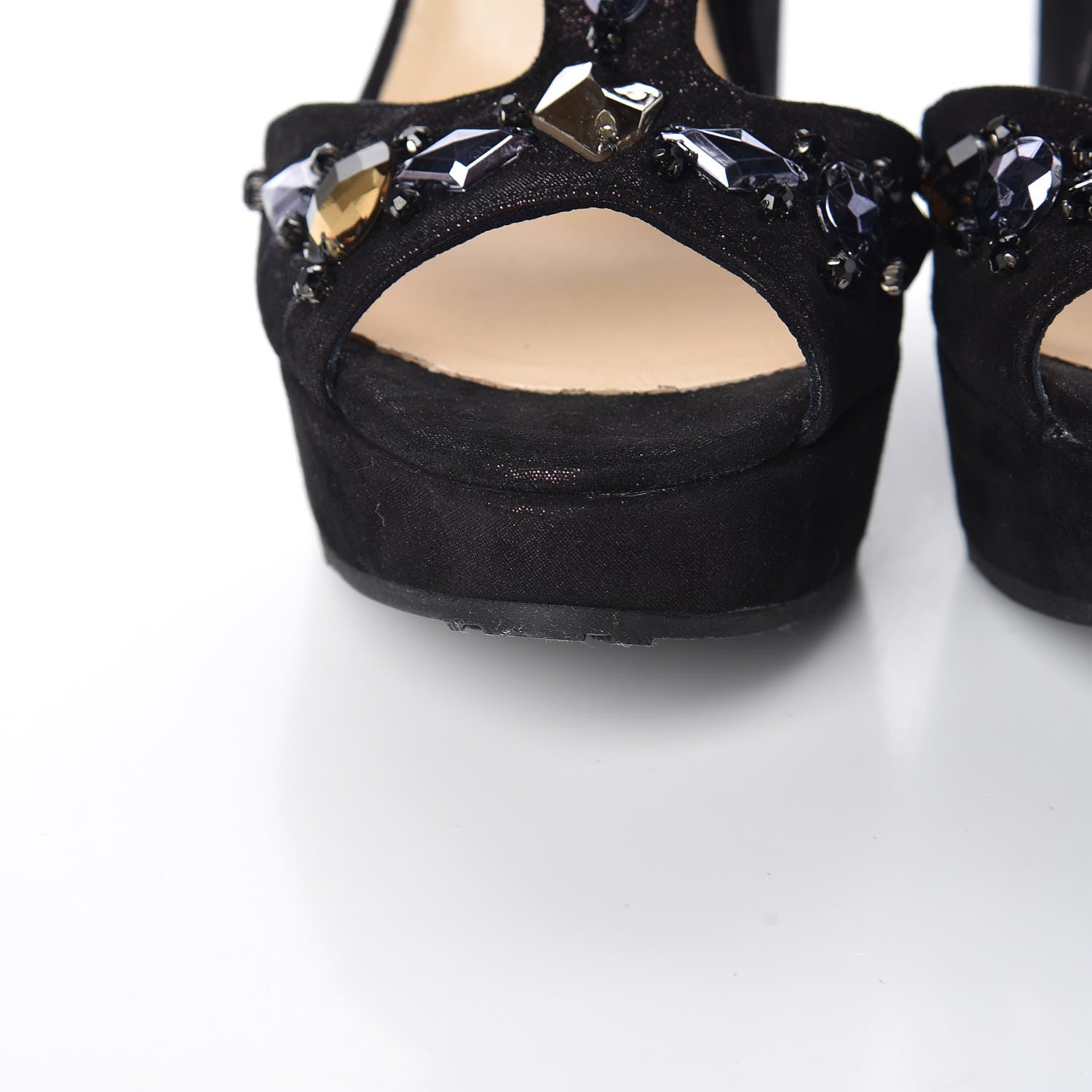 Jimmy Choo Glitter Fabric Embellished Peyton Wedge Sandals 37 Metallic Blue 10 of 13