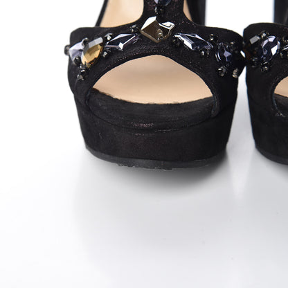 Jimmy Choo Glitter Fabric Embellished Peyton Wedge Sandals 37 Metallic Blue 10 of 13