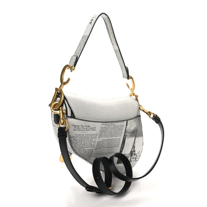 Christian Dior Calfskin Newspaper Printed Saddle Bag With Strap Black White 3 of 10