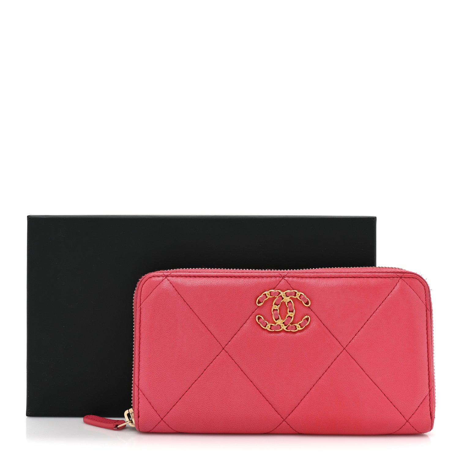 Chanel Lambskin Quilted Chanel 19 Zip Around Wallet Pink 19 of 19