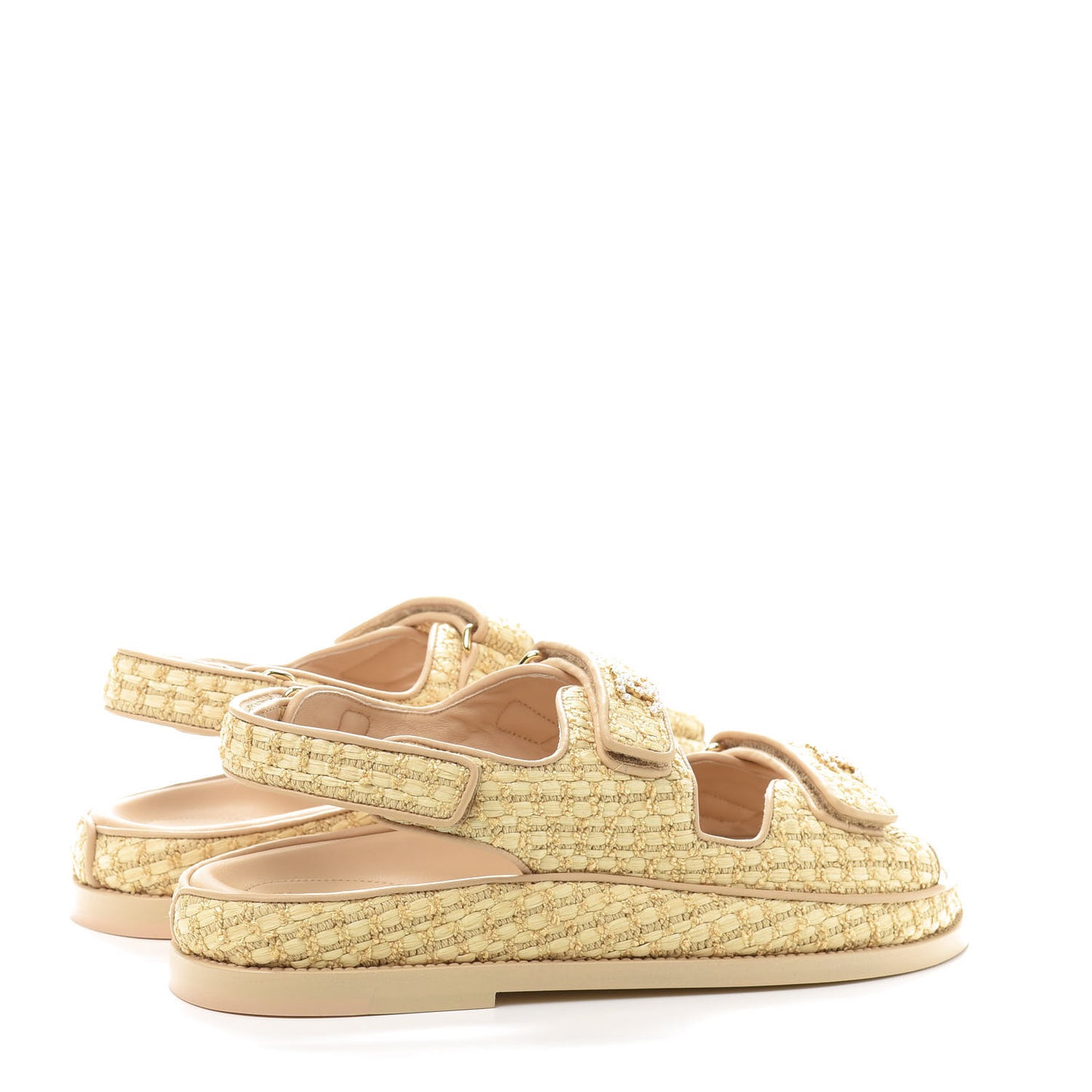 Braided Fabric Velcro Dad Sandals 40 Beige