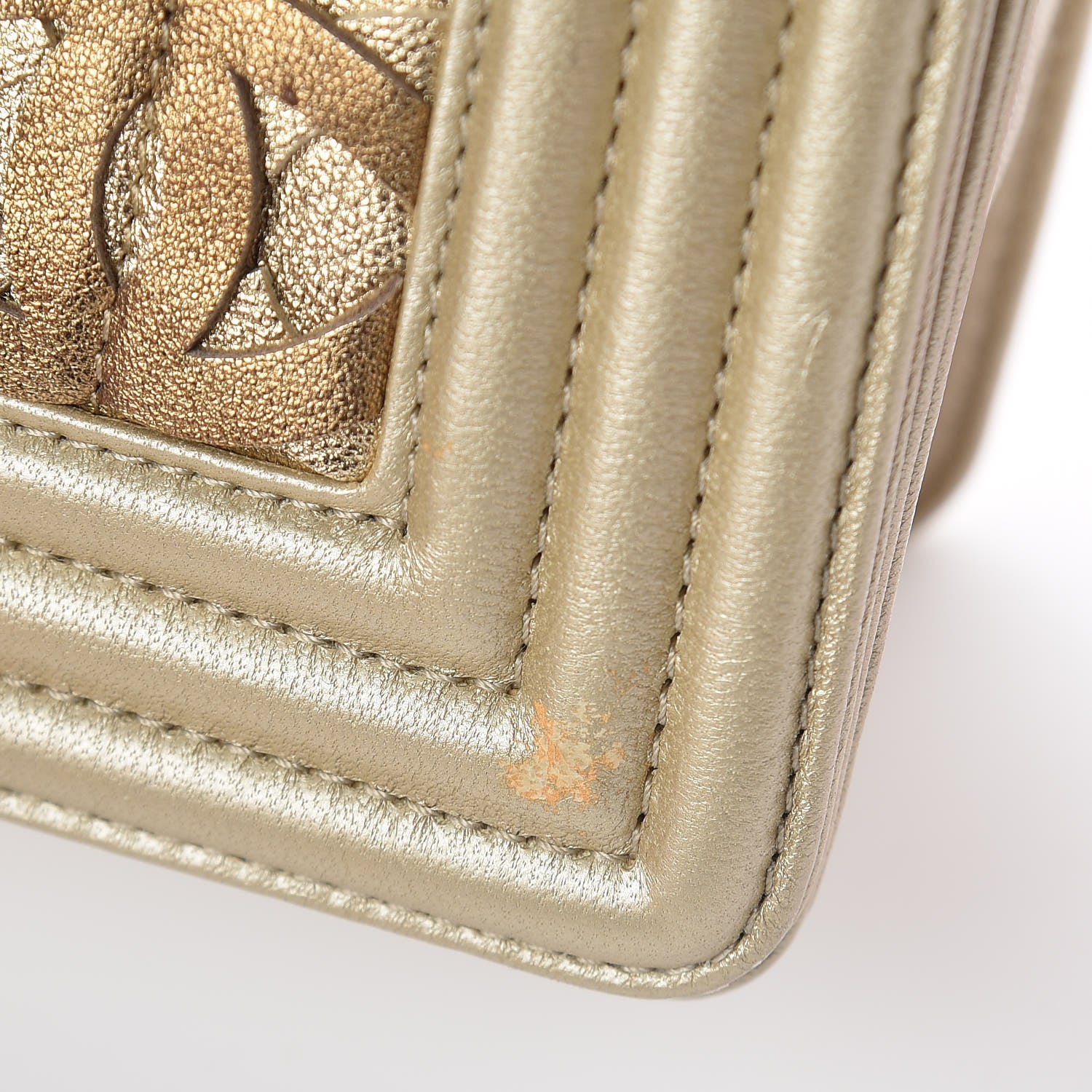 Chanel Metallic Lambskin Medium Golden CC Boy Flap Dark Gold 11 of 13