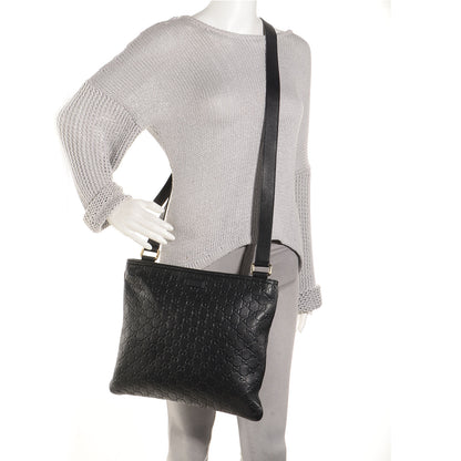 Gucci Guccissima Medium Flat Messenger Bag Black 2 of 8