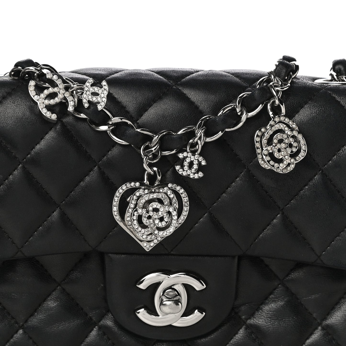 Lambskin Quilted Valentine Charms Mini Rectangular Flap Black