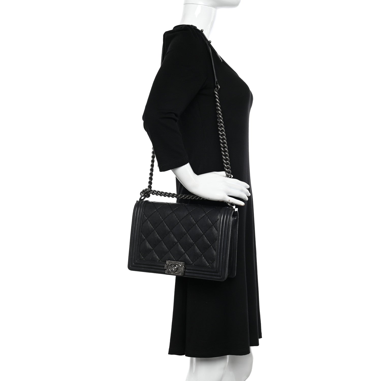 Chanel Calfskin Quilted Double Stitch New Medium Boy Flap Black 2 of 12