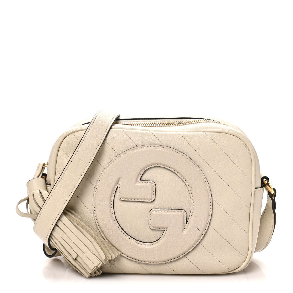 Sakai Be Green Calfskin Diagonal Stitched Small Blondie Shoulder Bag Mystic White