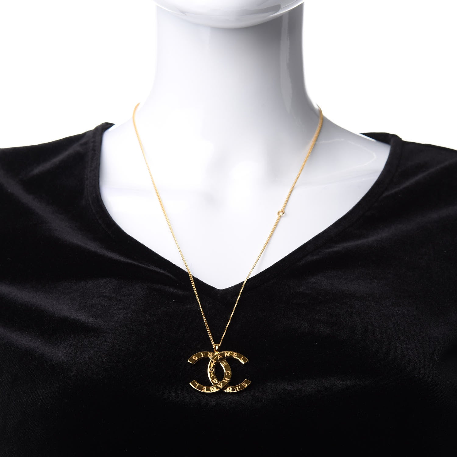 Chanel Metal CC Paris Button Necklace Gold 2 of 5