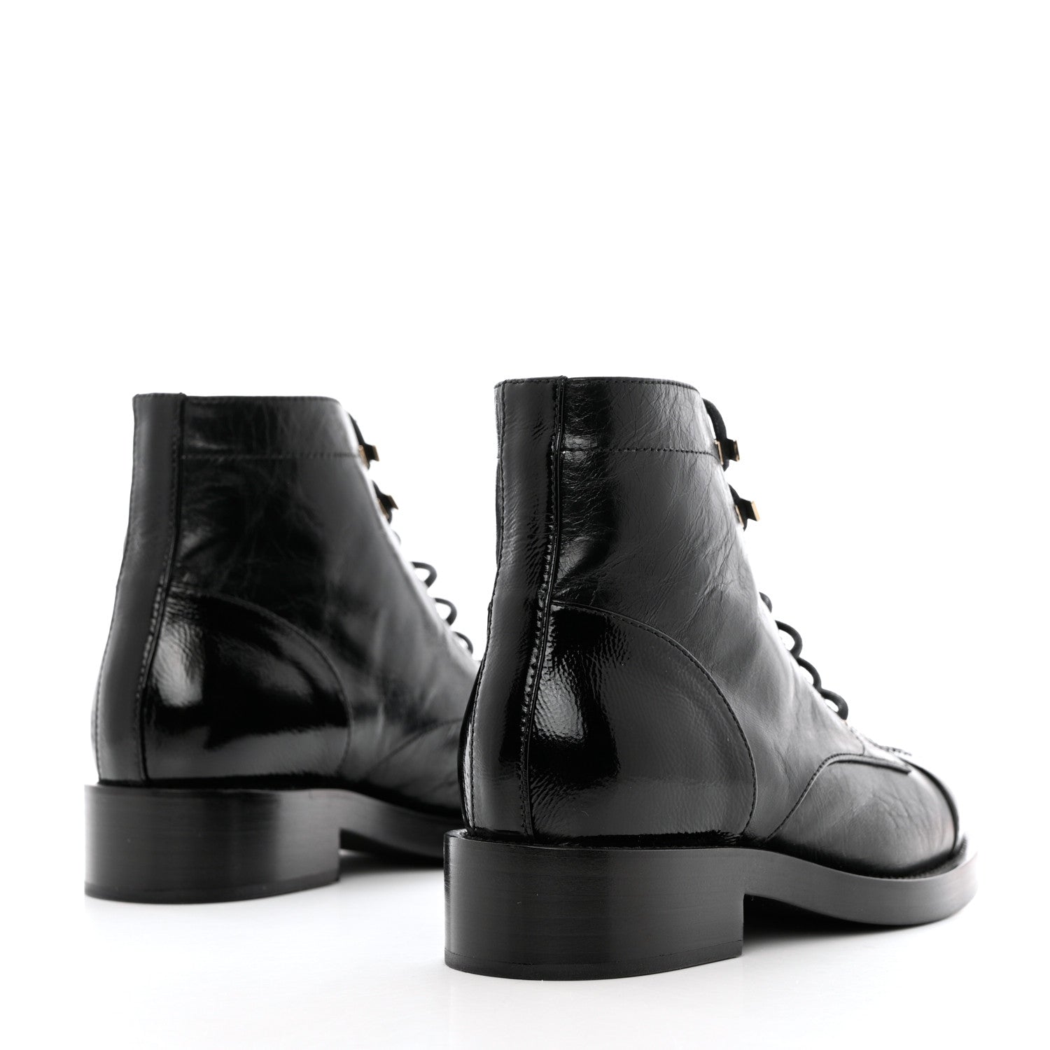 Chanel Crumpled Lambskin Shiny Calfskin Combat Boots 35 Black 4 of 9