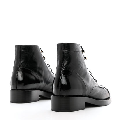 Chanel Crumpled Lambskin Shiny Calfskin Combat Boots 35 Black 4 of 9