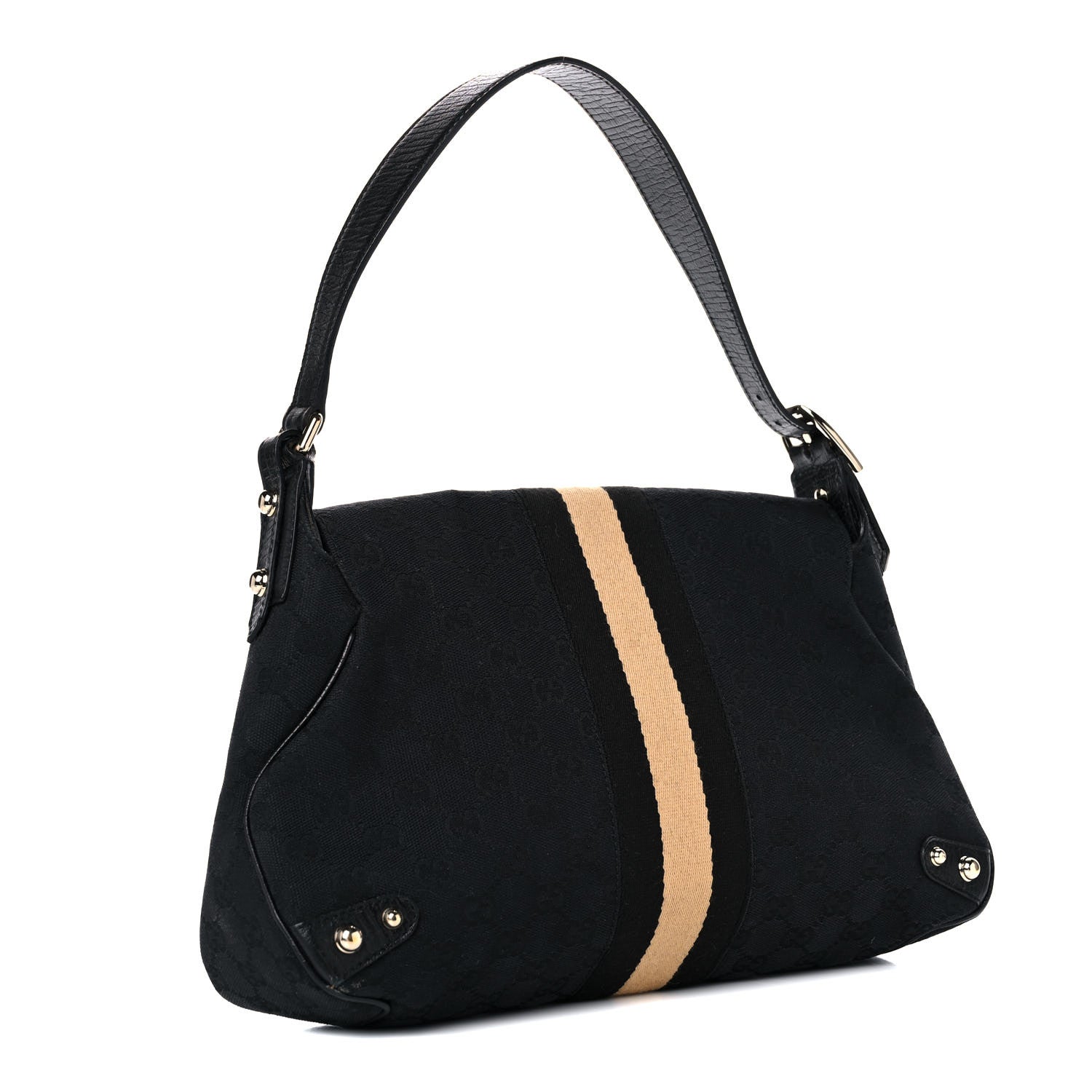Gucci Monogram Horsebit Web Flap Bag Black Beige 3 of 14