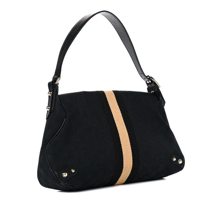 Gucci Monogram Horsebit Web Flap Bag Black Beige 3 of 14