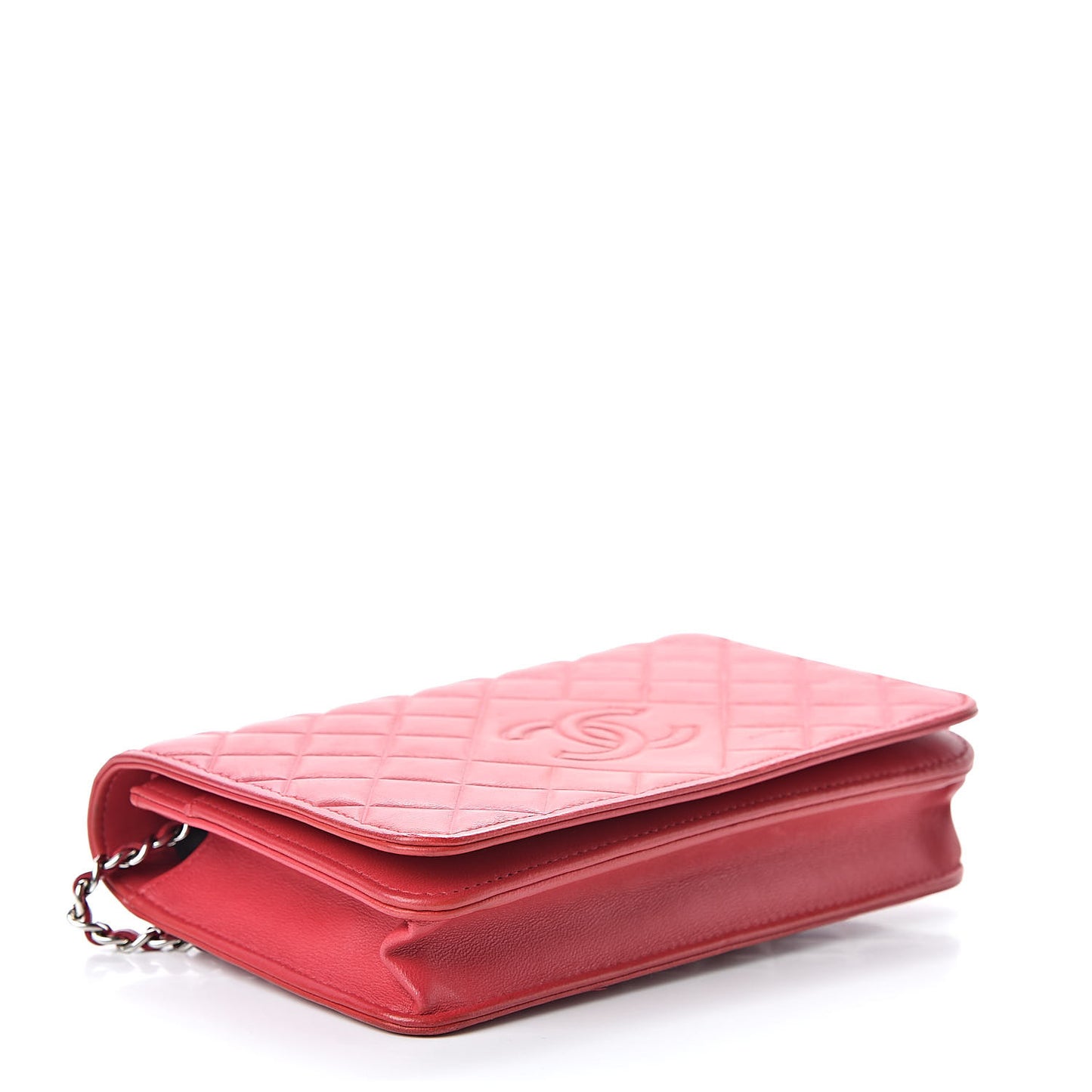 Goatskin Quilted Diamond CC Wallet On Chain WOC Red