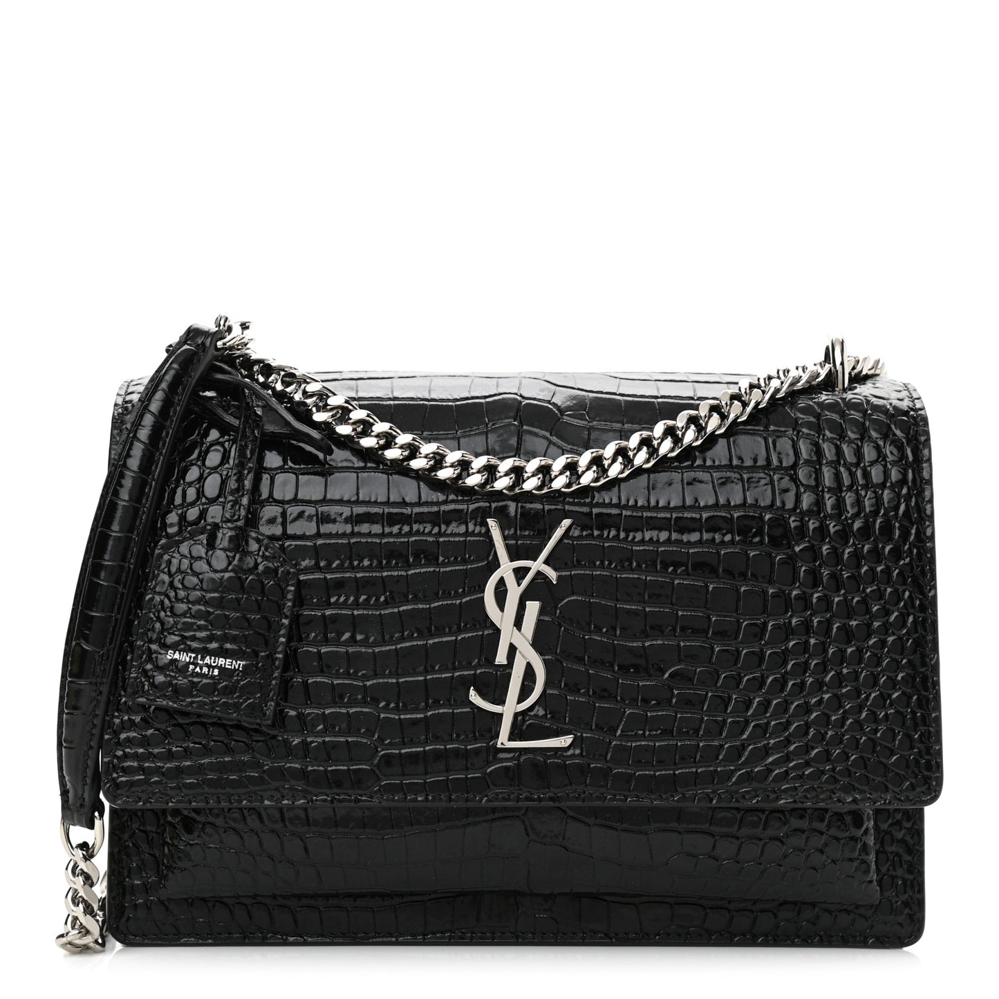 Calfskin Crocodile Embossed Medium Monogram Sunset Black