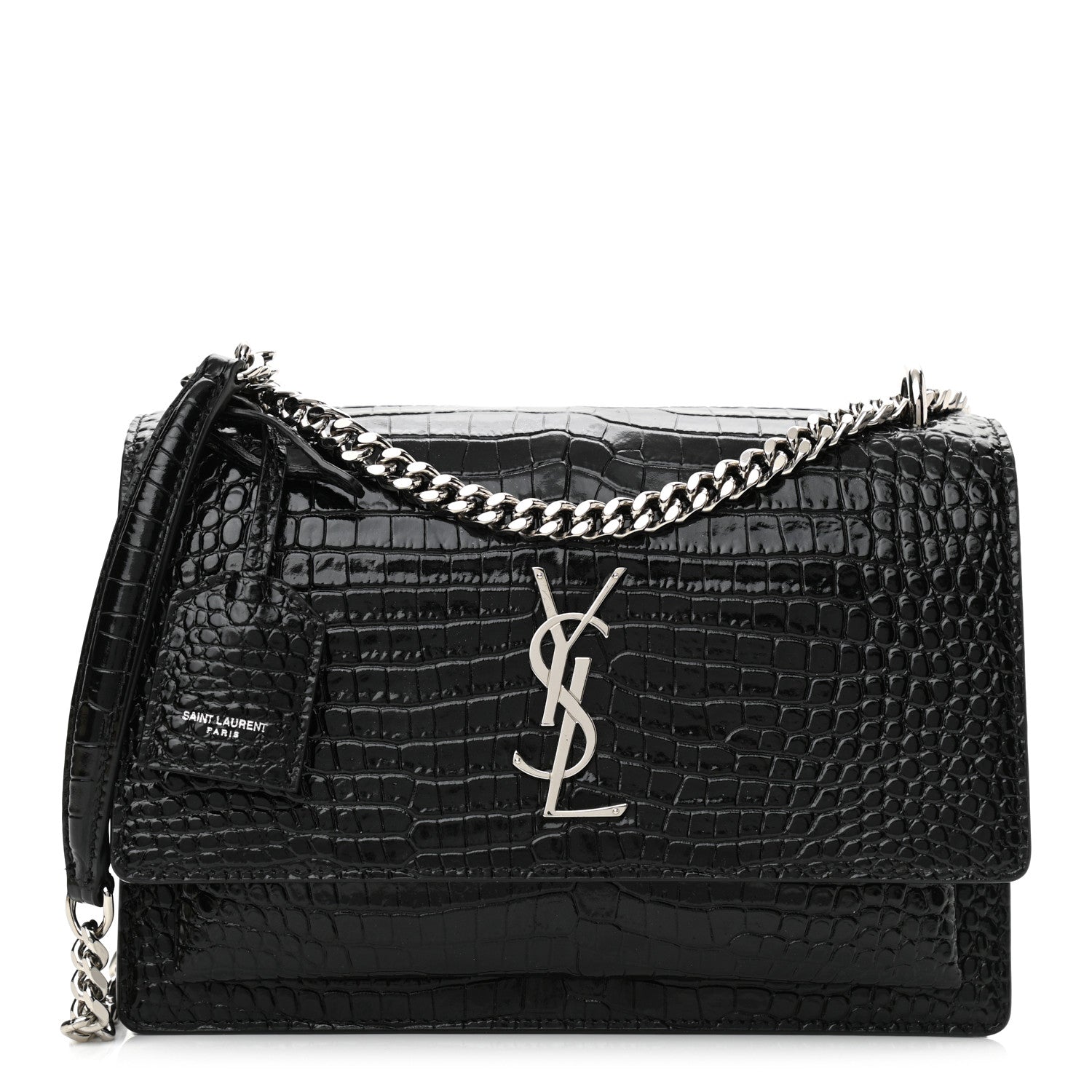 Saint Laurent Calfskin Crocodile Embossed Medium Monogram Sunset Black 1 of 9