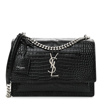 Saint Laurent Calfskin Crocodile Embossed Medium Monogram Sunset Black 1 of 9