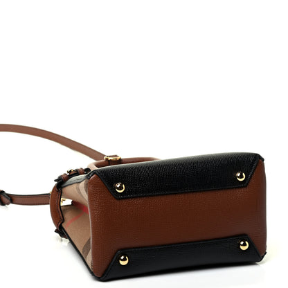 Burberry Derby Calfskin House Check Baby Banner Tote Black Tan 3 of 4