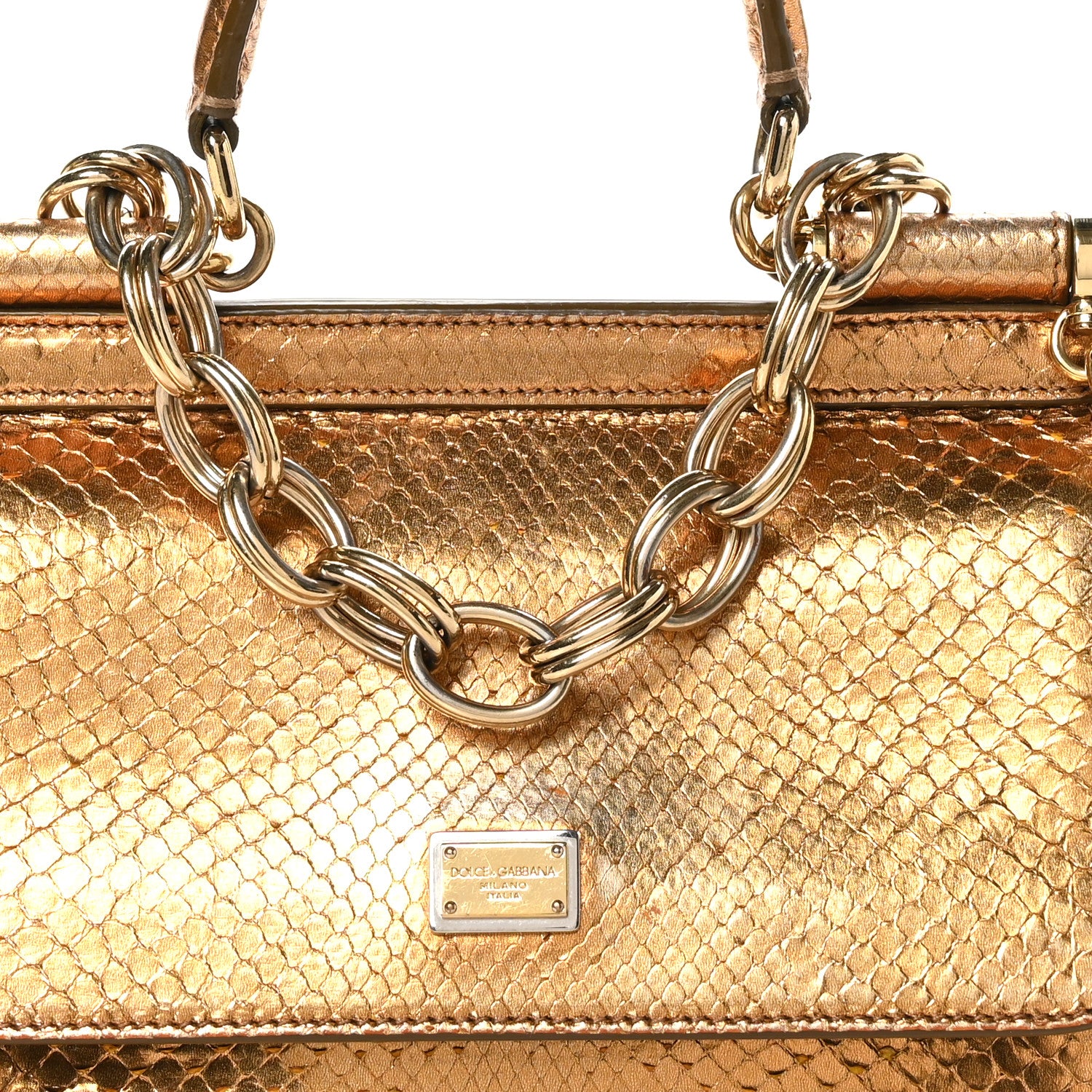 Dolce & Gabbana Snakeskin Small Miss Sicily Satchel Gold 7 of 10