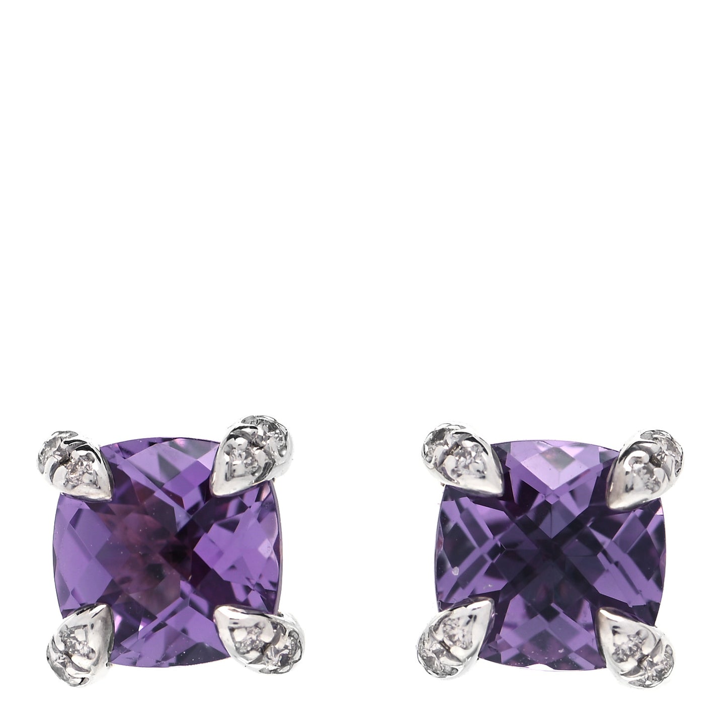Sterling Silver Diamond Amethyst 6mm Chatelaine Earrings