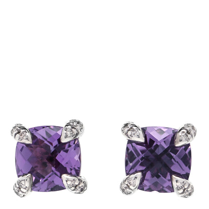 David Yurman Sterling Silver Diamond Amethyst 6mm Chatelaine Earrings 1 of 6