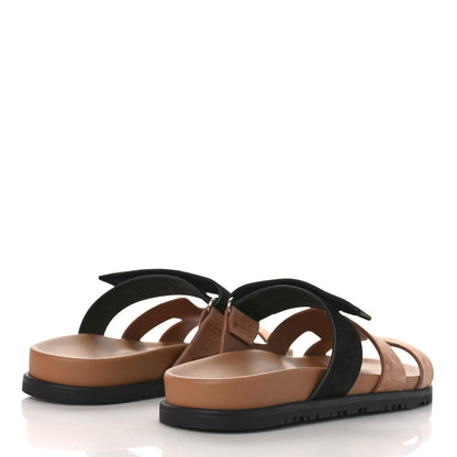 Hermes Suede Goatskin Womens Chypre Sandals 38 Rose Perle Black 3 of 10