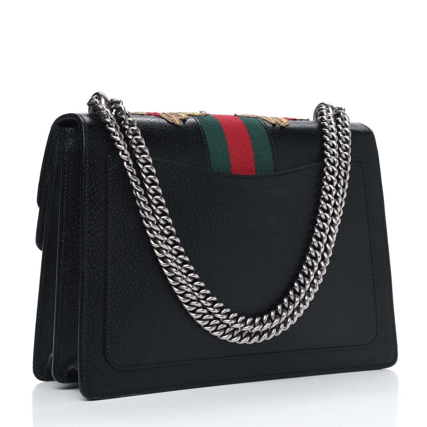 Calfskin Web Floral Embroidered Medium Dionysus Shoulder Bag Black