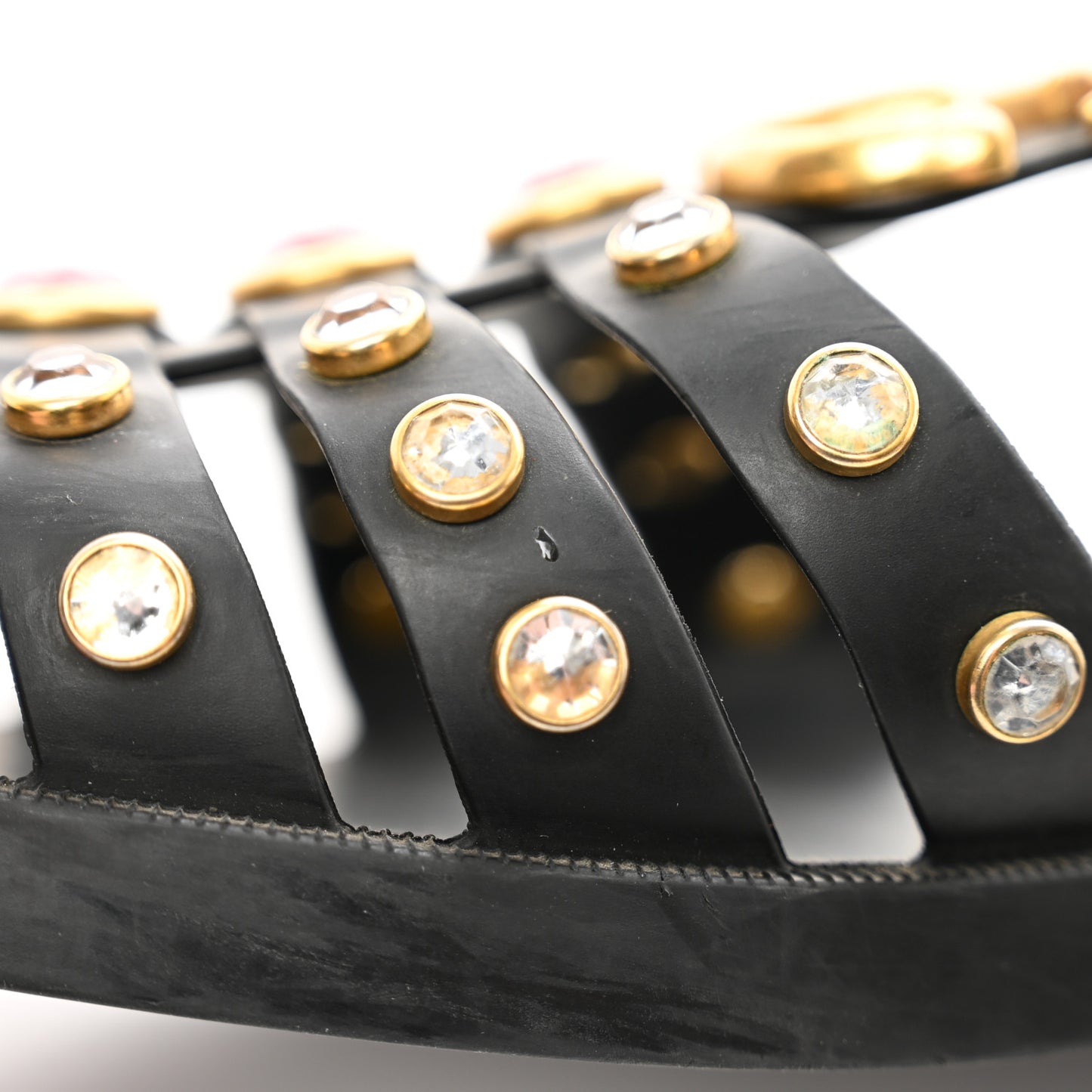 Rubber Crystal Womens Buckle Strap Sandals 37 Black