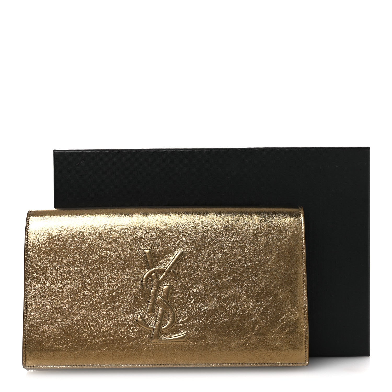 Saint Laurent Metallic Calfskin Monogram Large Belle De Jour Clutch Gold 12 of 12