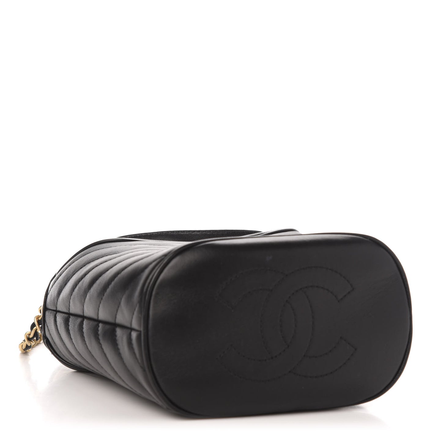 Lambskin Chevron Quilted Handle With Chic Bucket Bag Black