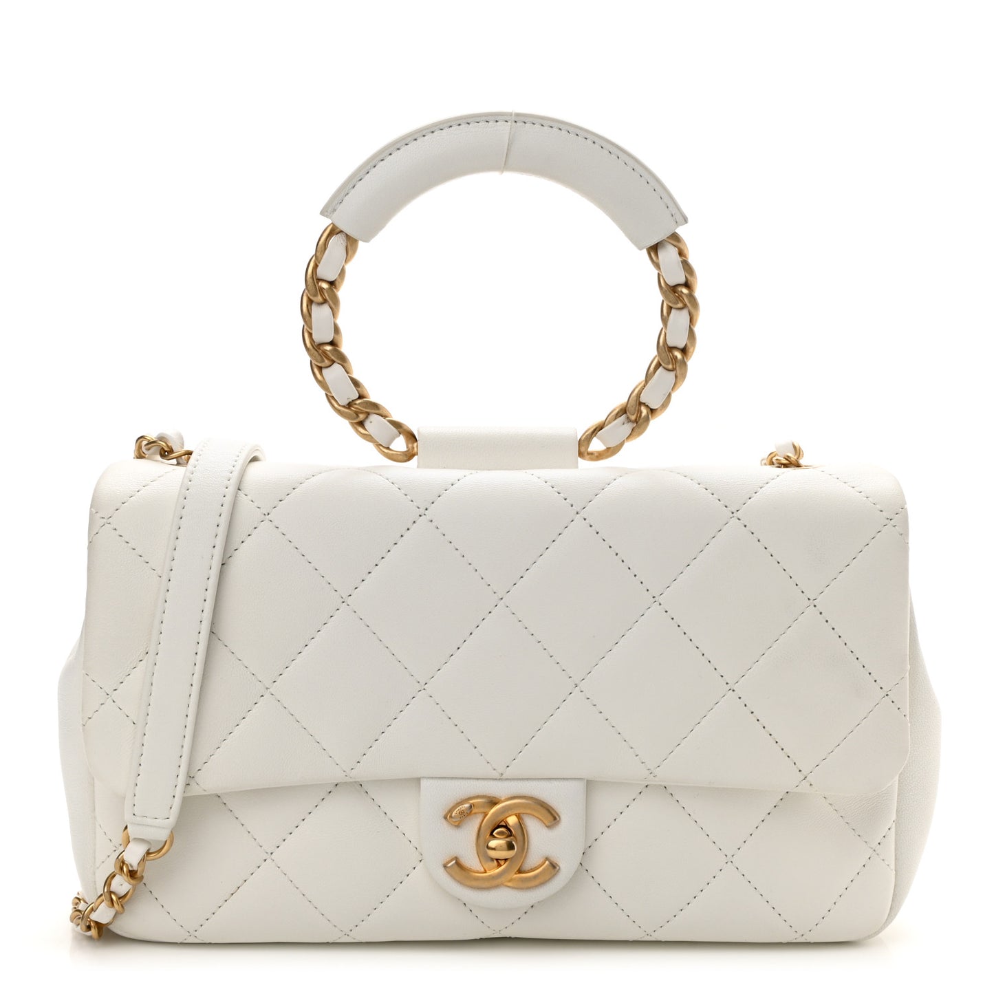 Lambskin Quilted Medium In The Loop Handle Flap Bag White