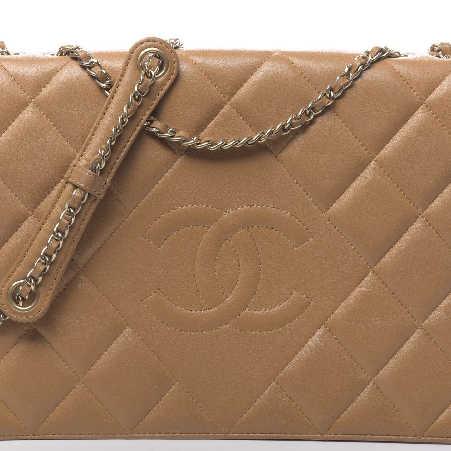 Lambskin Quilted Medium Diamond CC Flap Beige