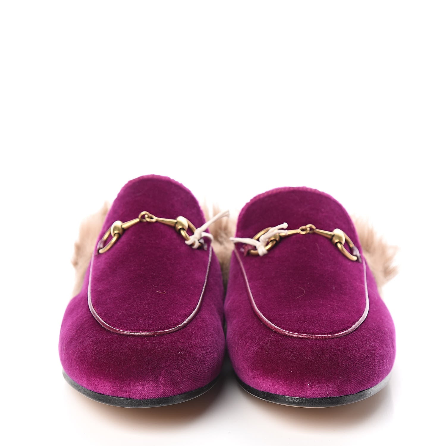 Gucci Velvet Fur Womens Princetown Slippers 37 Fucsia Violet Cyclamen Natural 2 of 8