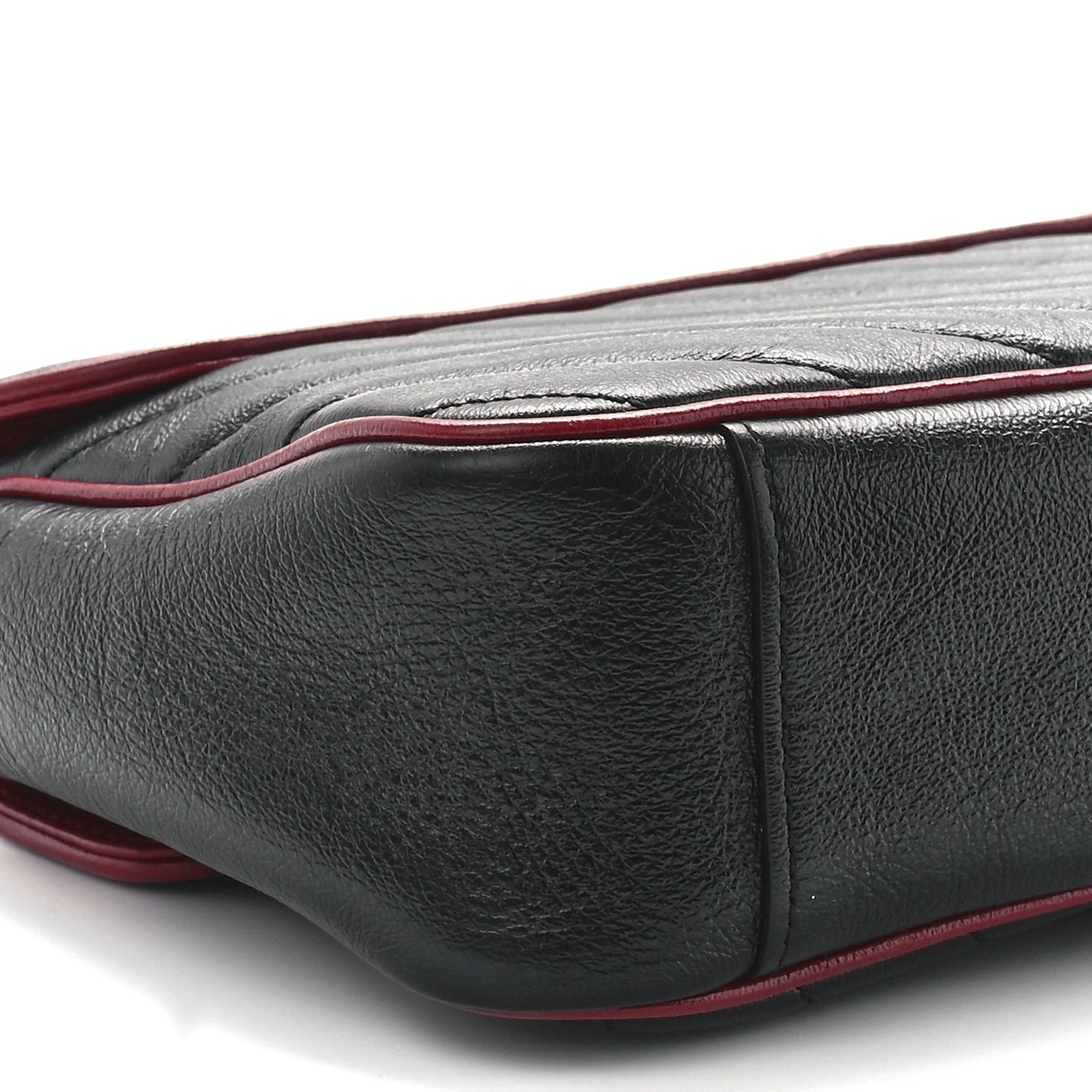 Vintage Effect Calfskin Matelasse Diagonal Small Torchon GG Marmont Shoulder Bag Black Romantic Cherry